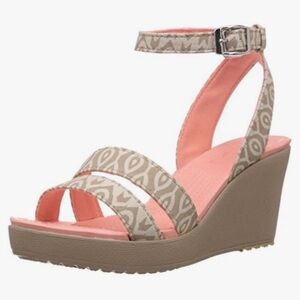 Crocs Beige & White Wedge Sandals with Ankle Strap